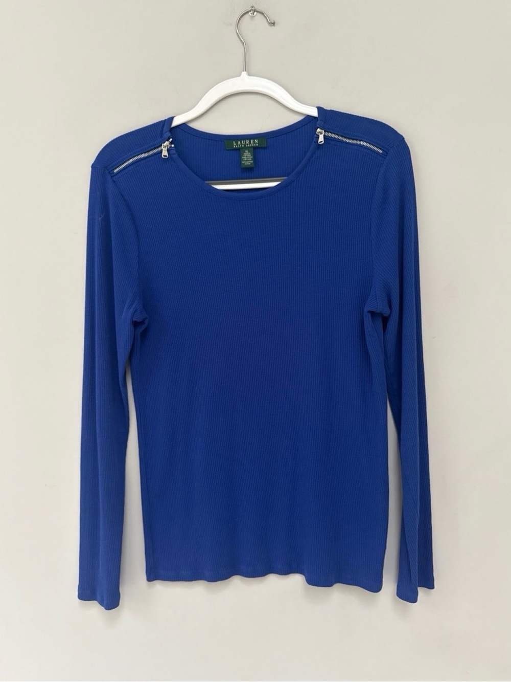 Lauren Ralph Lauren Women's Royal Blue Long Sleeve Zip-Shoulder Top